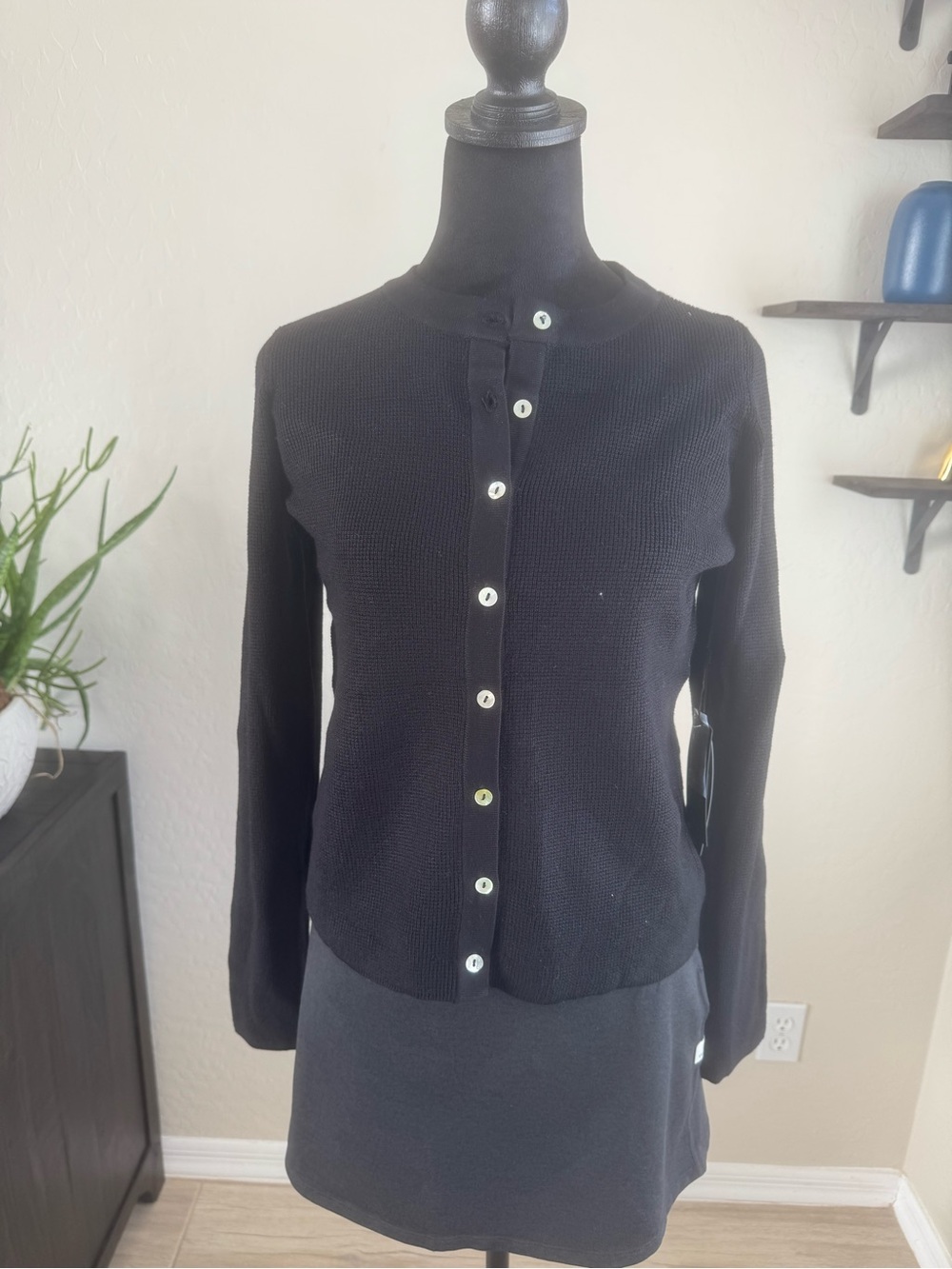 Cyrus Black Button-Front Knit Cardigan